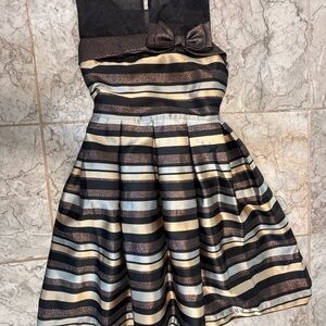 Bonnie Jean Gold Black Silver Striped Formal Pageant Party Dress Girl's 12